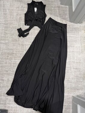 Fashion Nova Black Maxi Skirt with Matching Tie-Front Top
